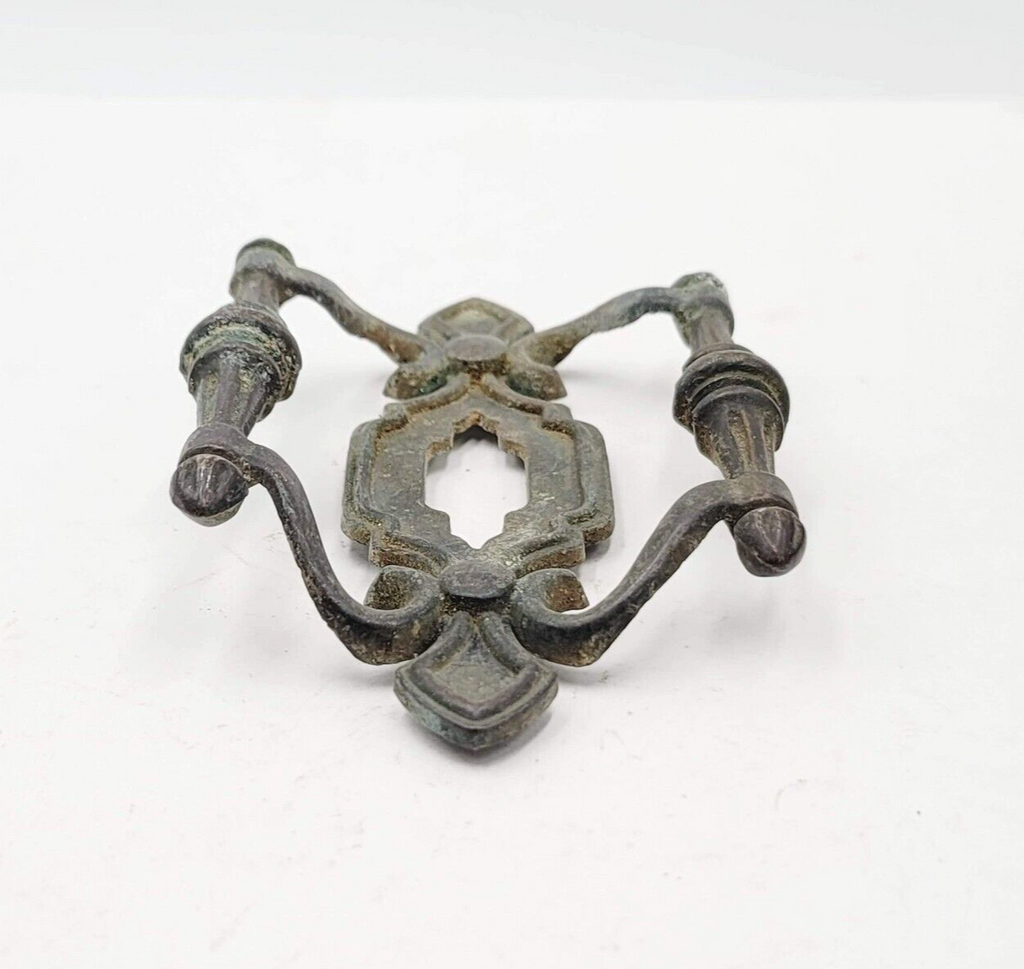 Vintage Gray Pot Metal Double Drawer Cabinet Pull 5 7/8" x 3 1/2"