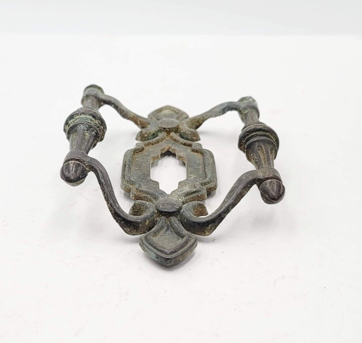 Vintage Gray Pot Metal Double Drawer Cabinet Pull 5 7/8" x 3 1/2"