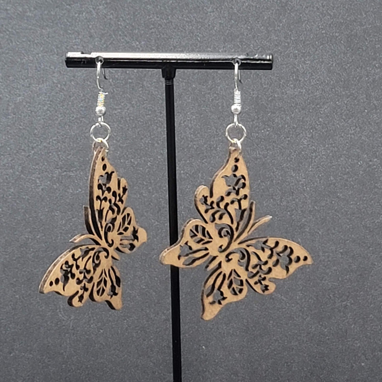 Butterfly Pierced Earrings Laser Cut Wood Dangle Large 2"