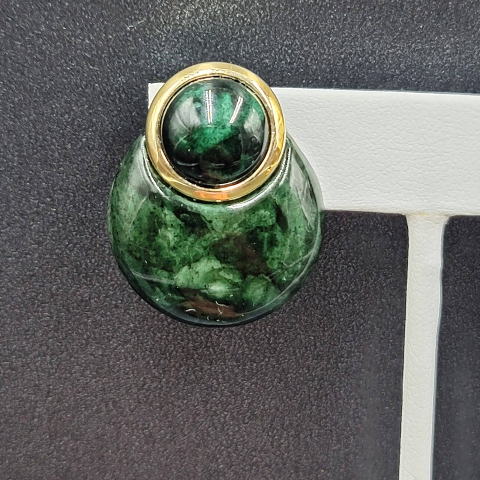 Vintage Pierced Earrings Green Marble Look Drop Acrylic 1 1/8"