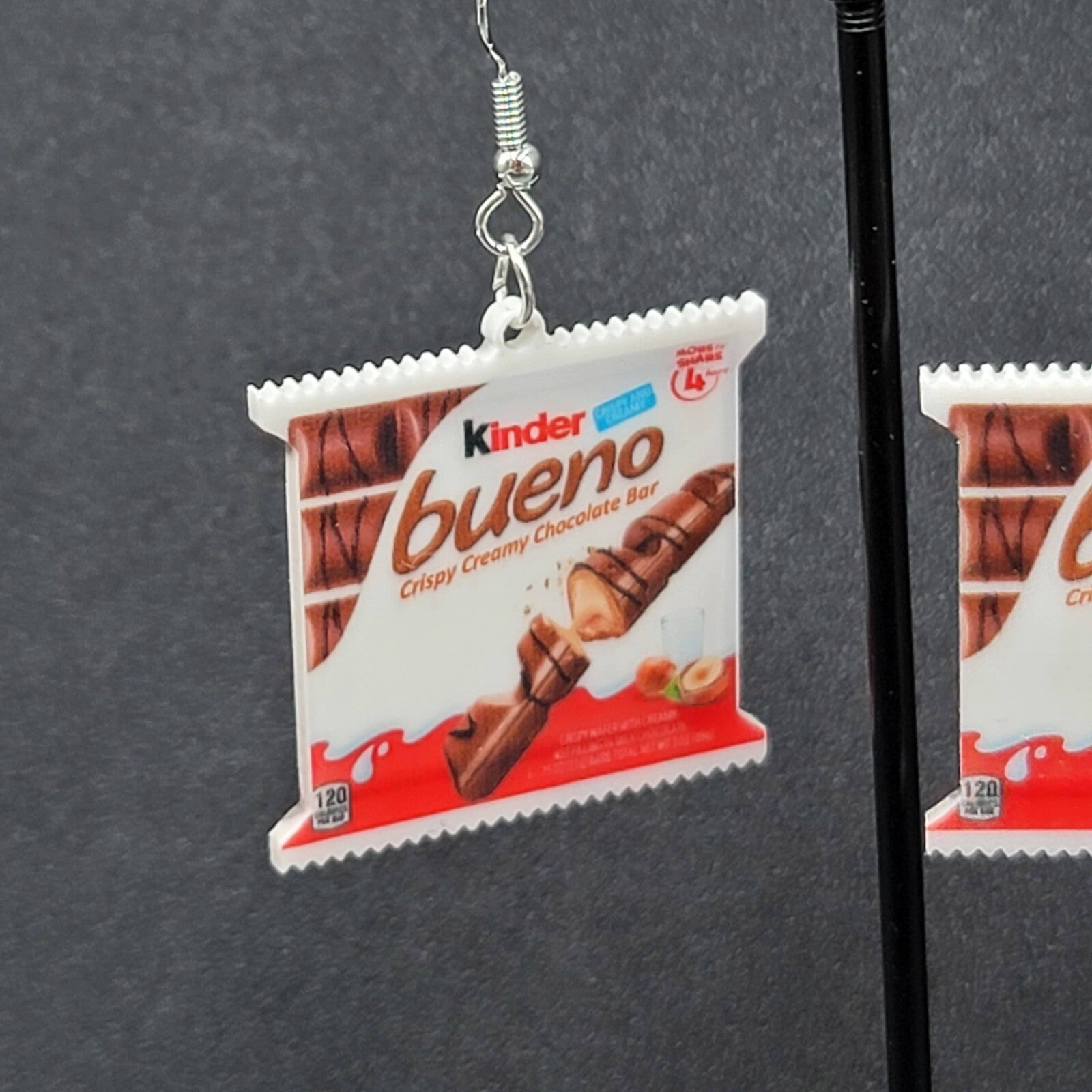 Pierced Earrings Kinder Bueno Fun Snack Dangle 1.25"