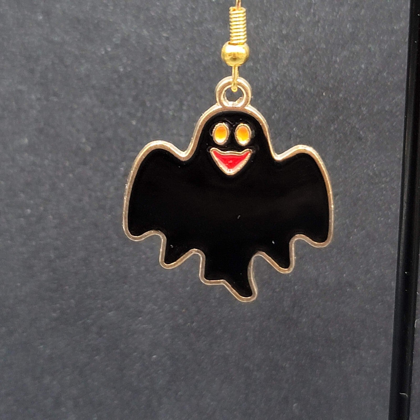 Halloween Pierced Earrings Gold tone Enamel Dangle 1"