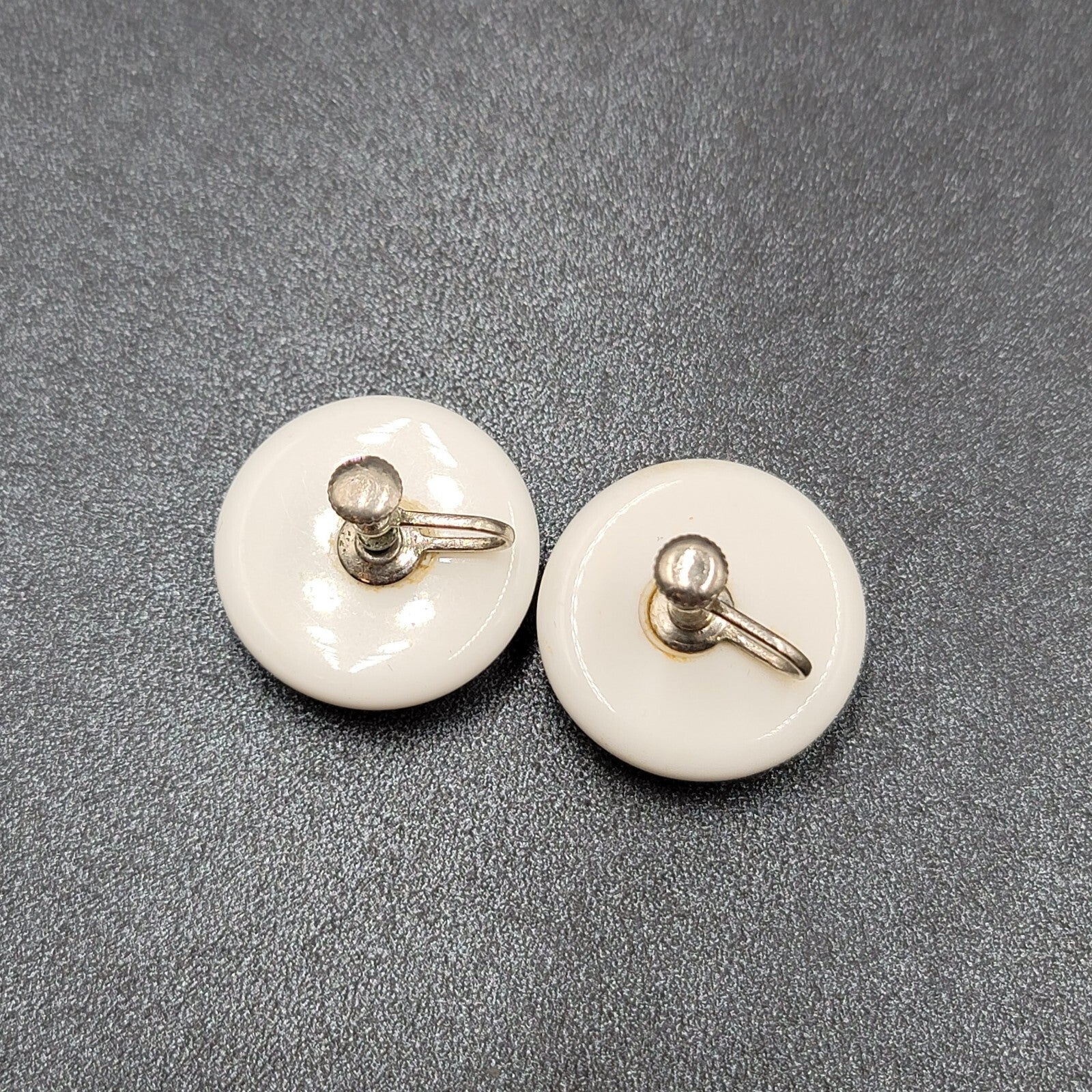 Vintage Clip on Earrings Large White Acrylic Dome Round Pin-up 1 1/8"