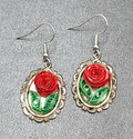 Pierced Earrings Paper Quilling Rose Flower Silver tone Dangle 1"
