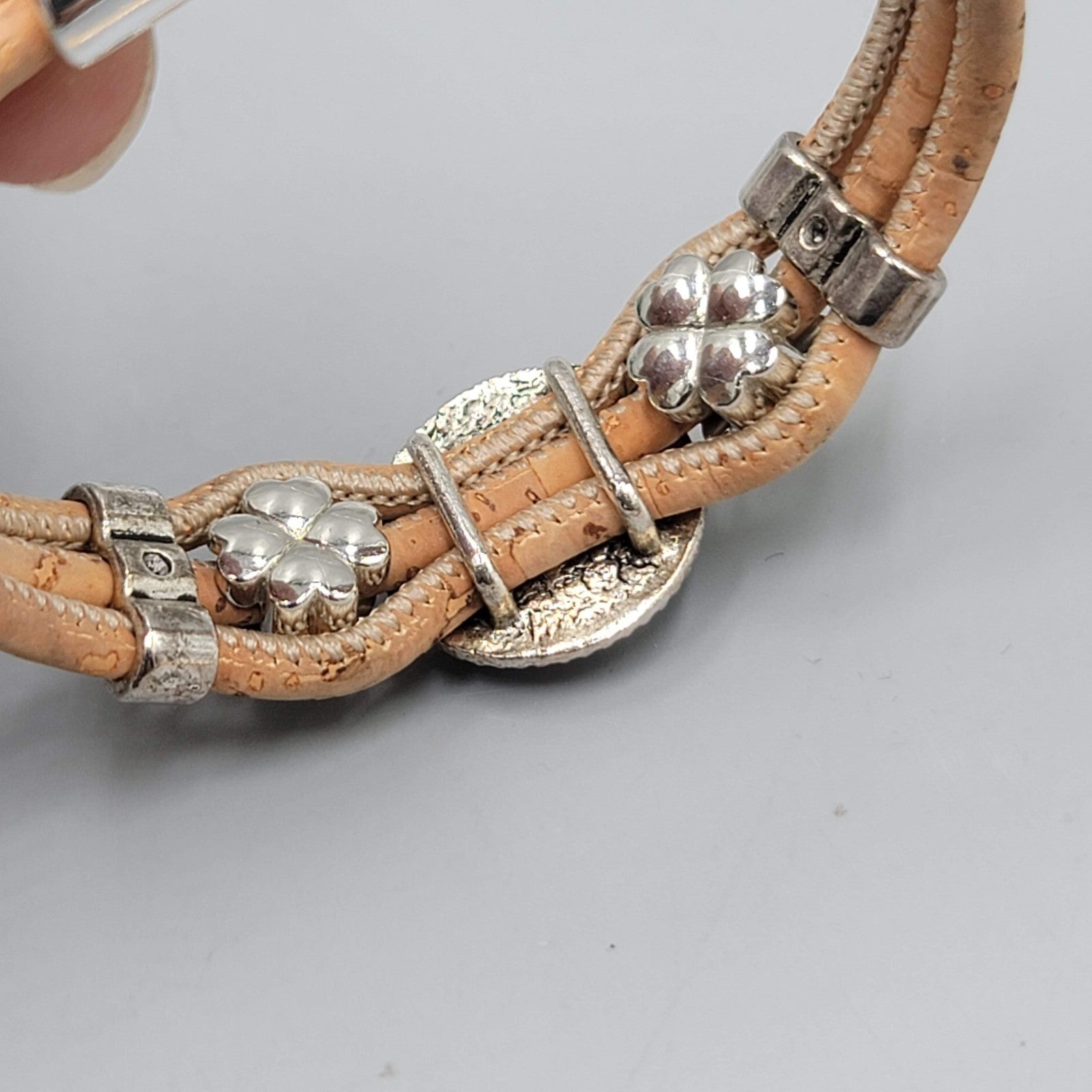 Cork Bracelet Blue Glass Cabochon Magnetic Clasp 7 in