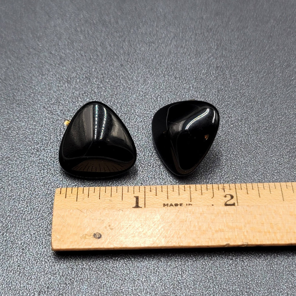 Vintage Clip on Earrings Black Glass Triangle 3/4"