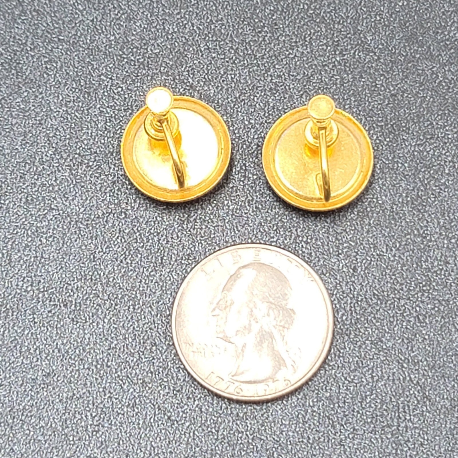 Vintage Clip on Earrings Gold tone Fleur Di Lis Mother of Pearl 5/8" Screw Back