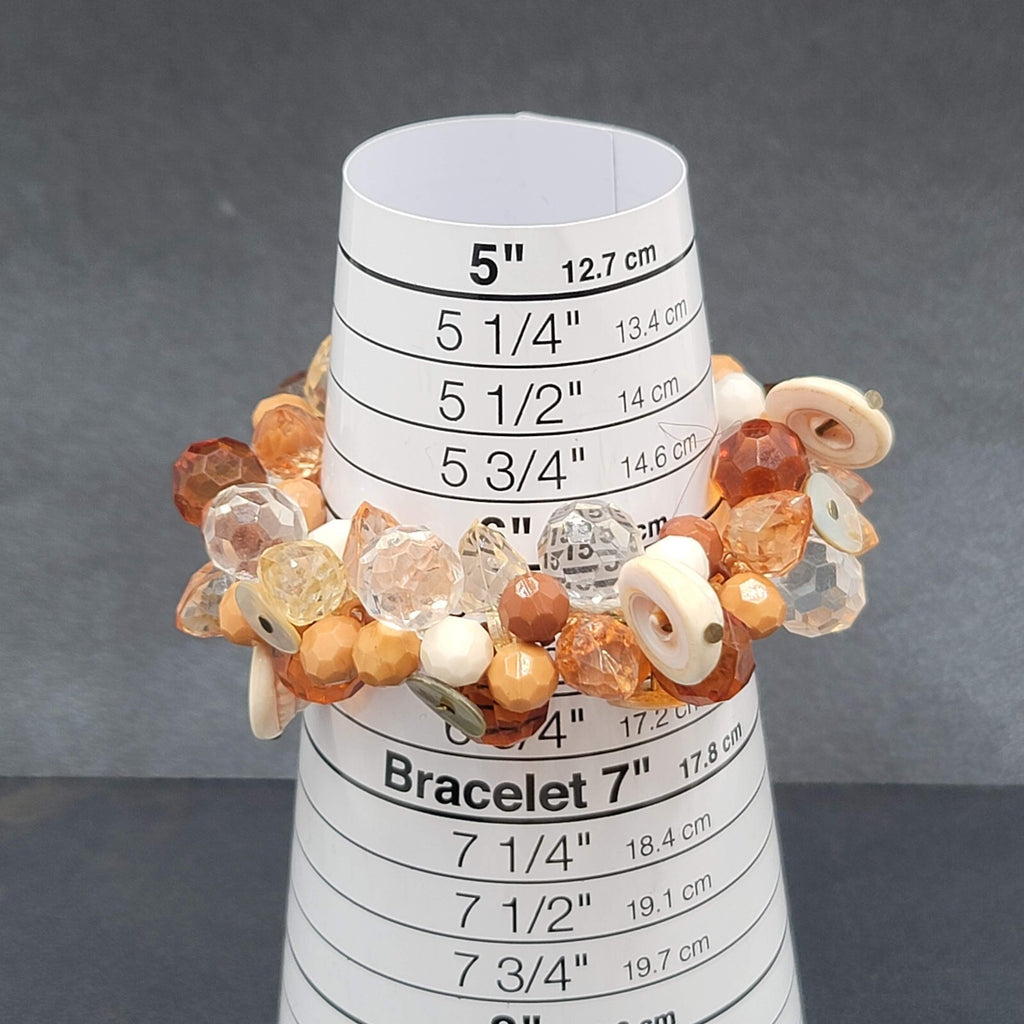 Cluster Bead Bracelet Faceted Acrylic and Shell Browns Creams Stretch Elastic