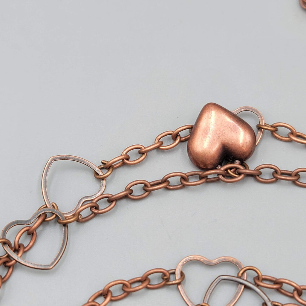 Heart Necklace Copper tone Double Chain 28" 36" +2.75"
