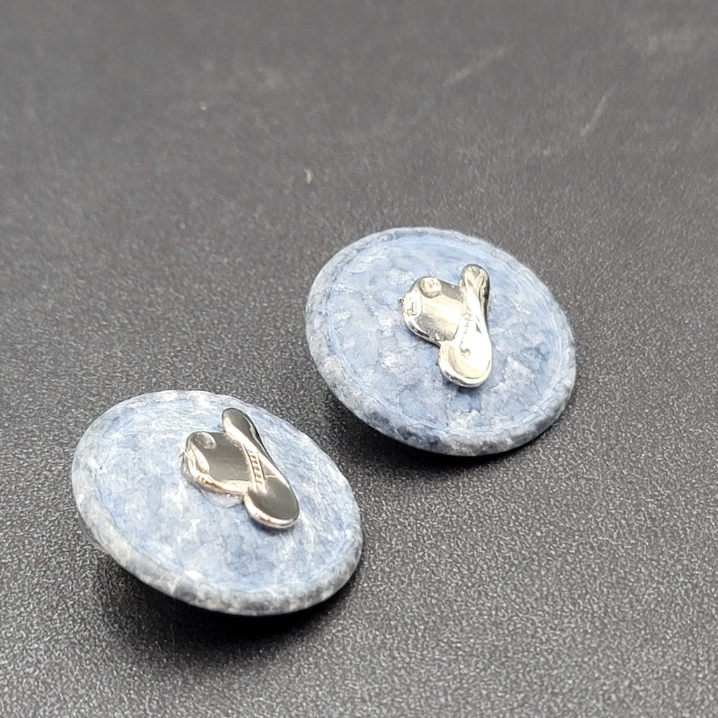 Vintage Pierced Earrings Blue Disc Western Cowboy Hat Silver tone 1 1/8"