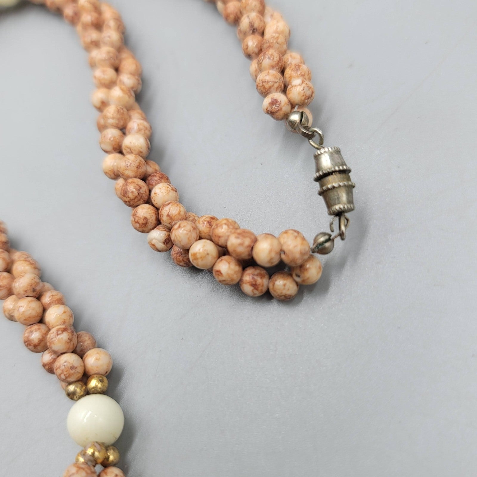 Vintage Brown Stone Twist Bead Necklace Gold tone 20"