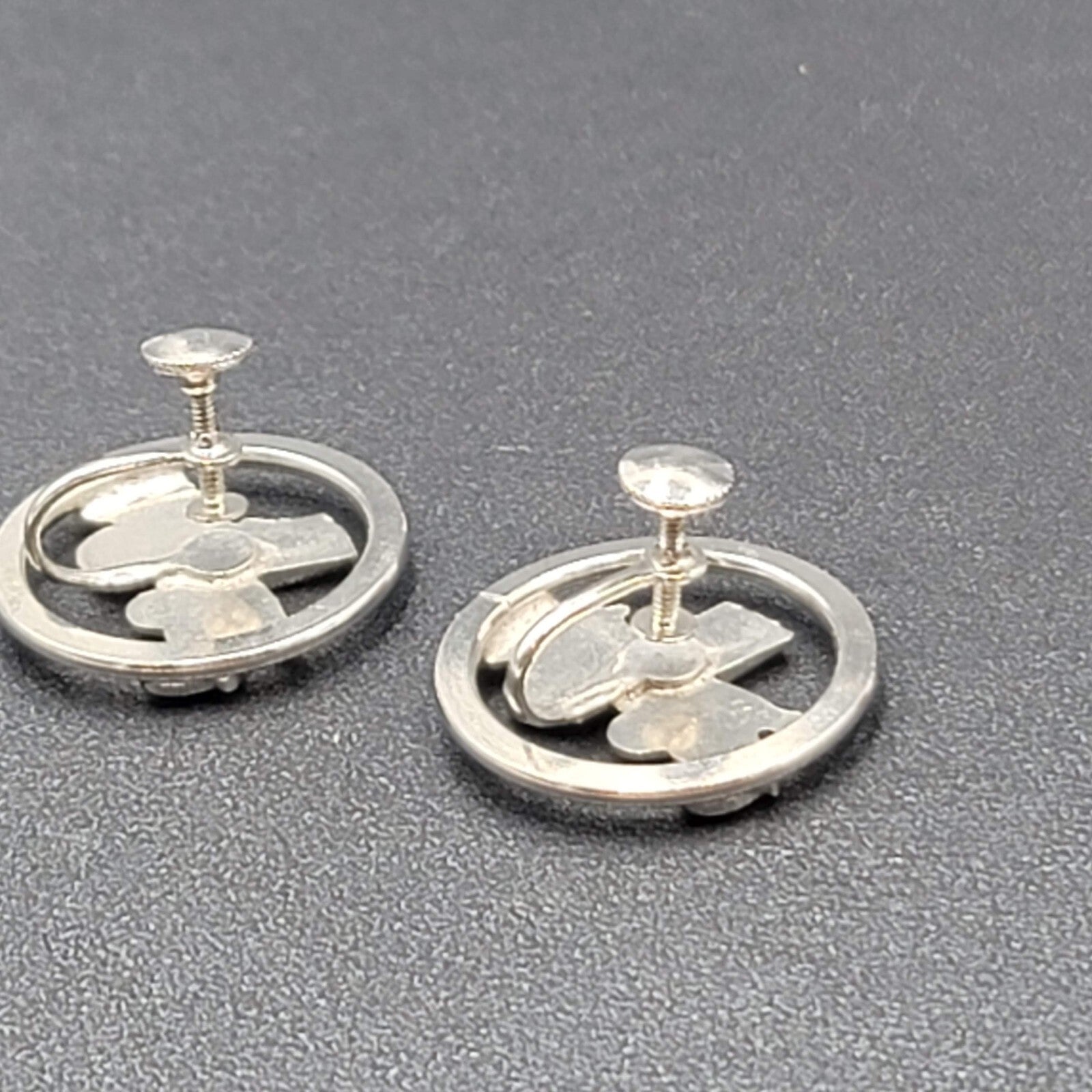 Vintage Clip on Earrings Silver tone Antique Car 3D Circle Screw Back 1"