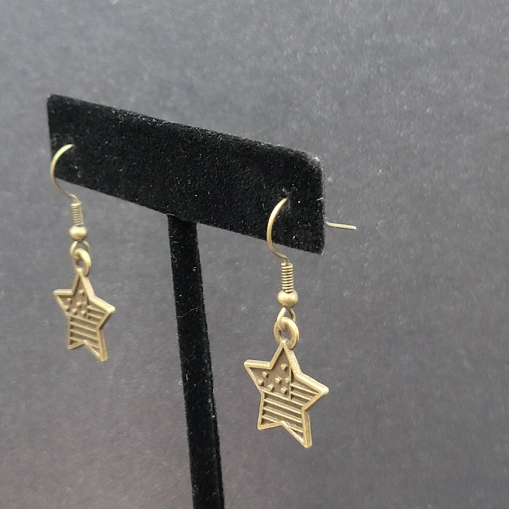 American Flag Pierced Earrings Bronze tone Stars Dangle 3/4"