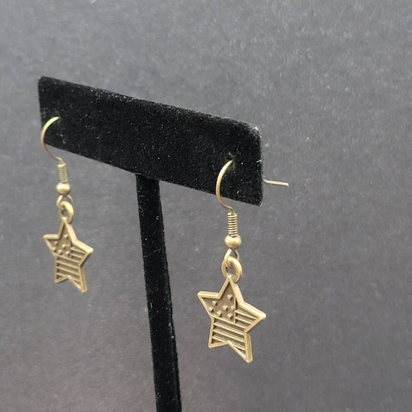 American Flag Pierced Earrings Bronze tone Stars Dangle 3/4"