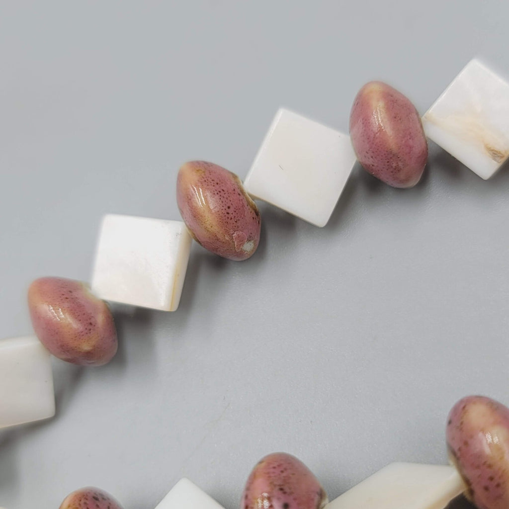 Vintage Mother of Pearl and Clay Beads Necklace 20" Estate Costume Jewelry 