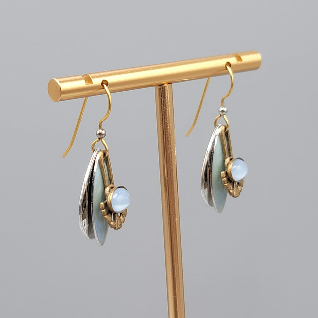 Layered Multi Tone Dangle Pierced Earrings Blue Stone Enamel 1 in
