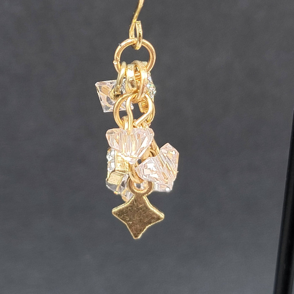 Pierced Earrings Gold tone Pink Crystal Cluster Bead Dangle 1"