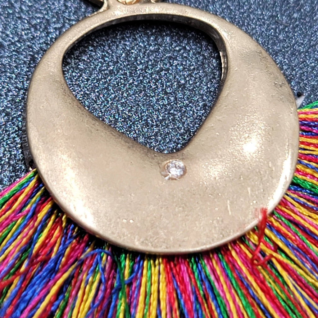 Pierced Earrings Gold tone Multicolor Tassel Boho 1.75"