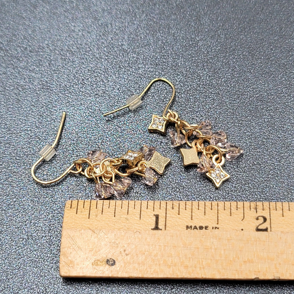 Pierced Earrings Gold tone Pink Crystal Cluster Bead Dangle 1"