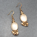 Pierced Earrings Copper tone Faux Pearl Beaded Dangle 1.5"