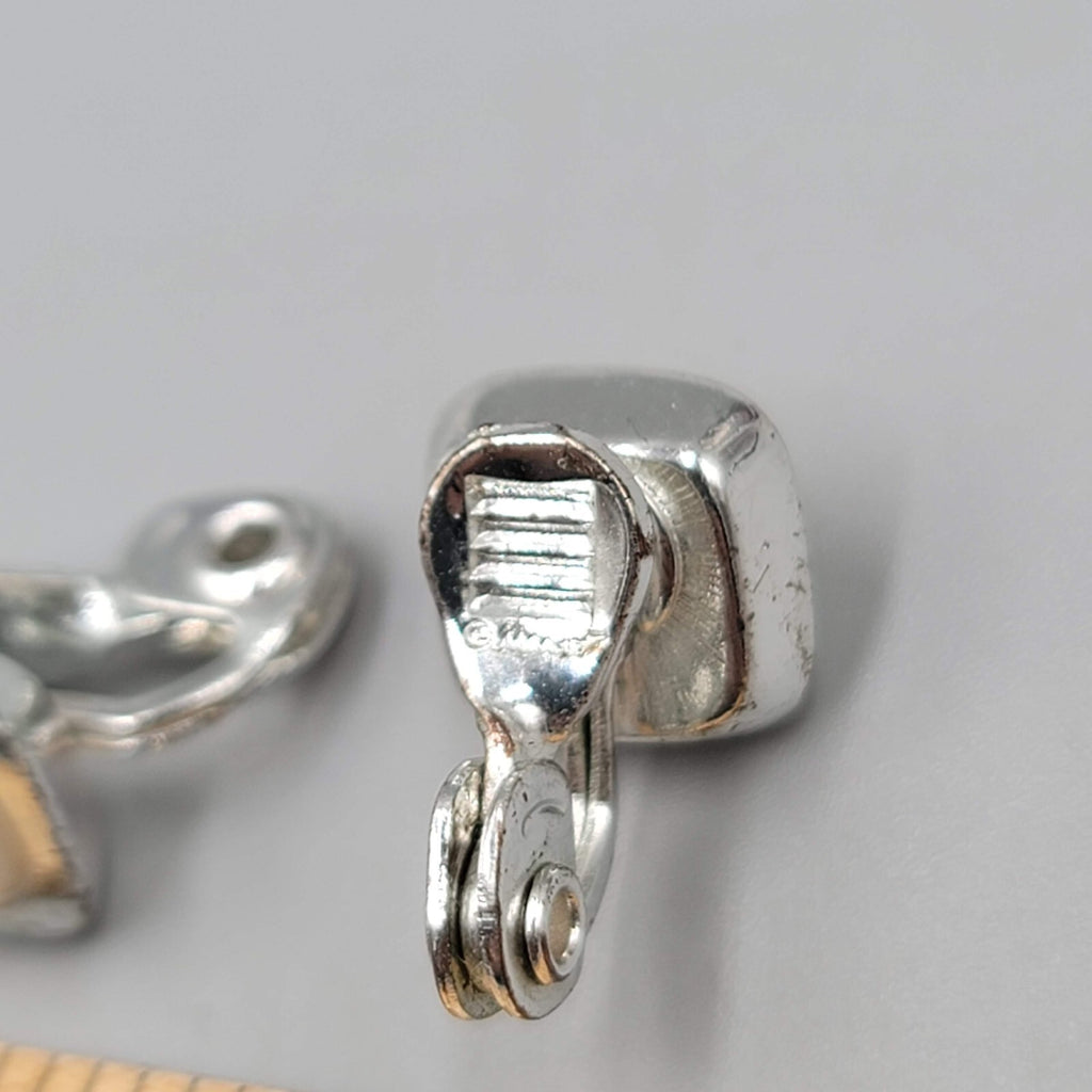 Vintage Monet Stud Clip on Earrings White Cats Eye Silver tone 3/8"