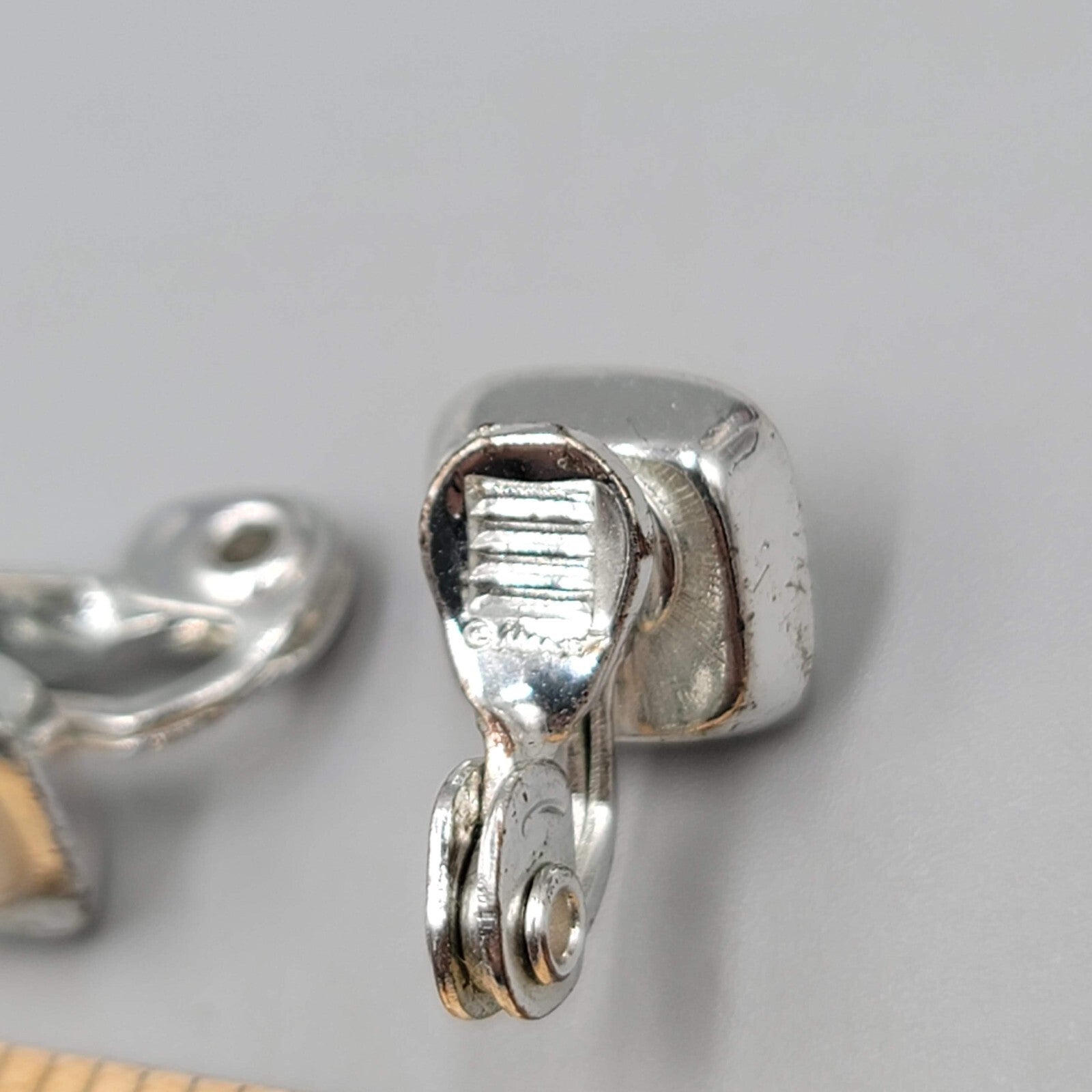 Vintage Monet Stud Clip on Earrings White Cats Eye Silver tone 3/8"