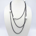Vintage Black Chain & White Bead LONG Necklace Estate Costume Jewelry 88"