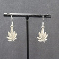 Pierced Earrings Silver tone Marijuana Pot Leaf Dangle 7/8"