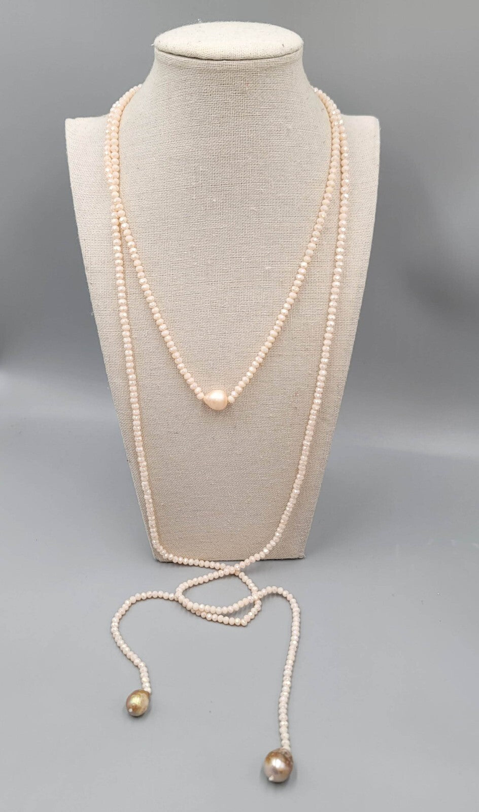 Jules Faux Pearl Champagne Faceted Crystal Beaded Necklace