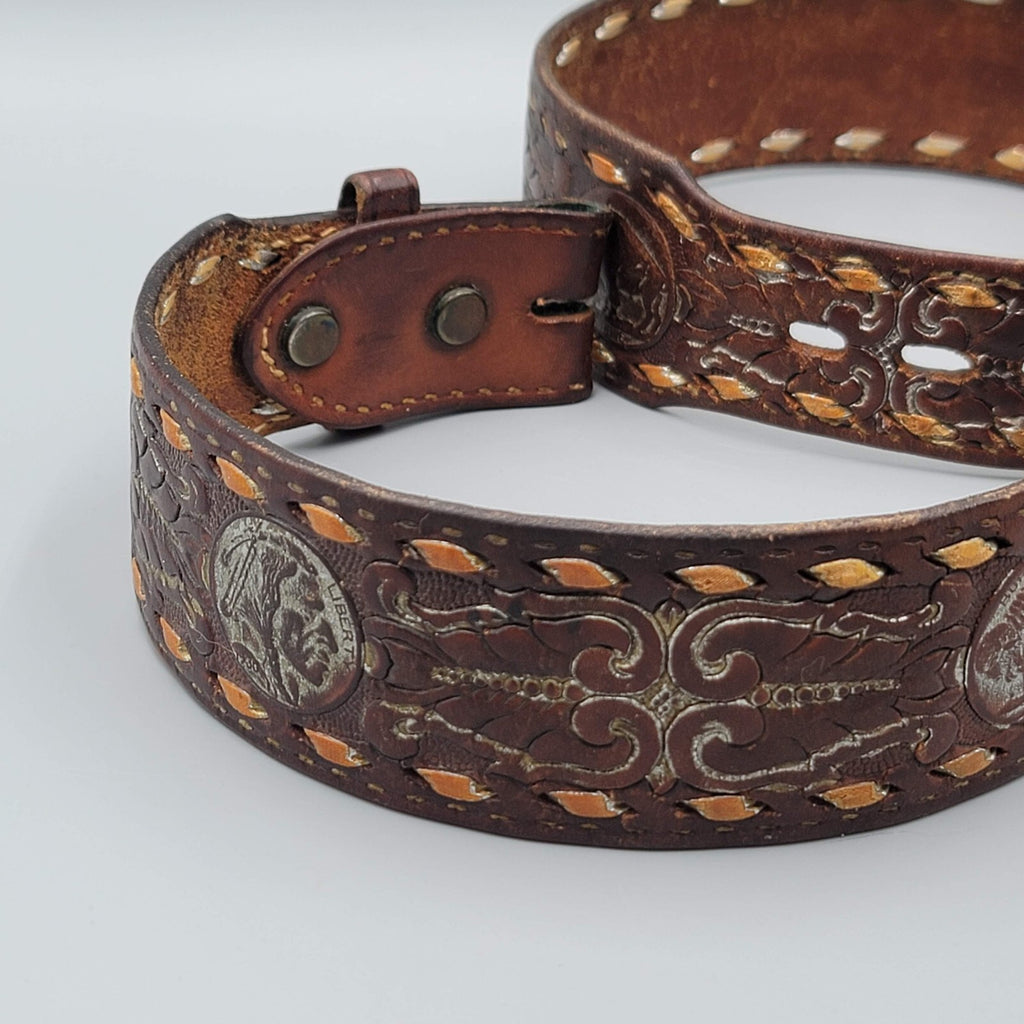 Vintage Cowtown Leather Buffalo Nickel Embossed Belt Small Pre-owned