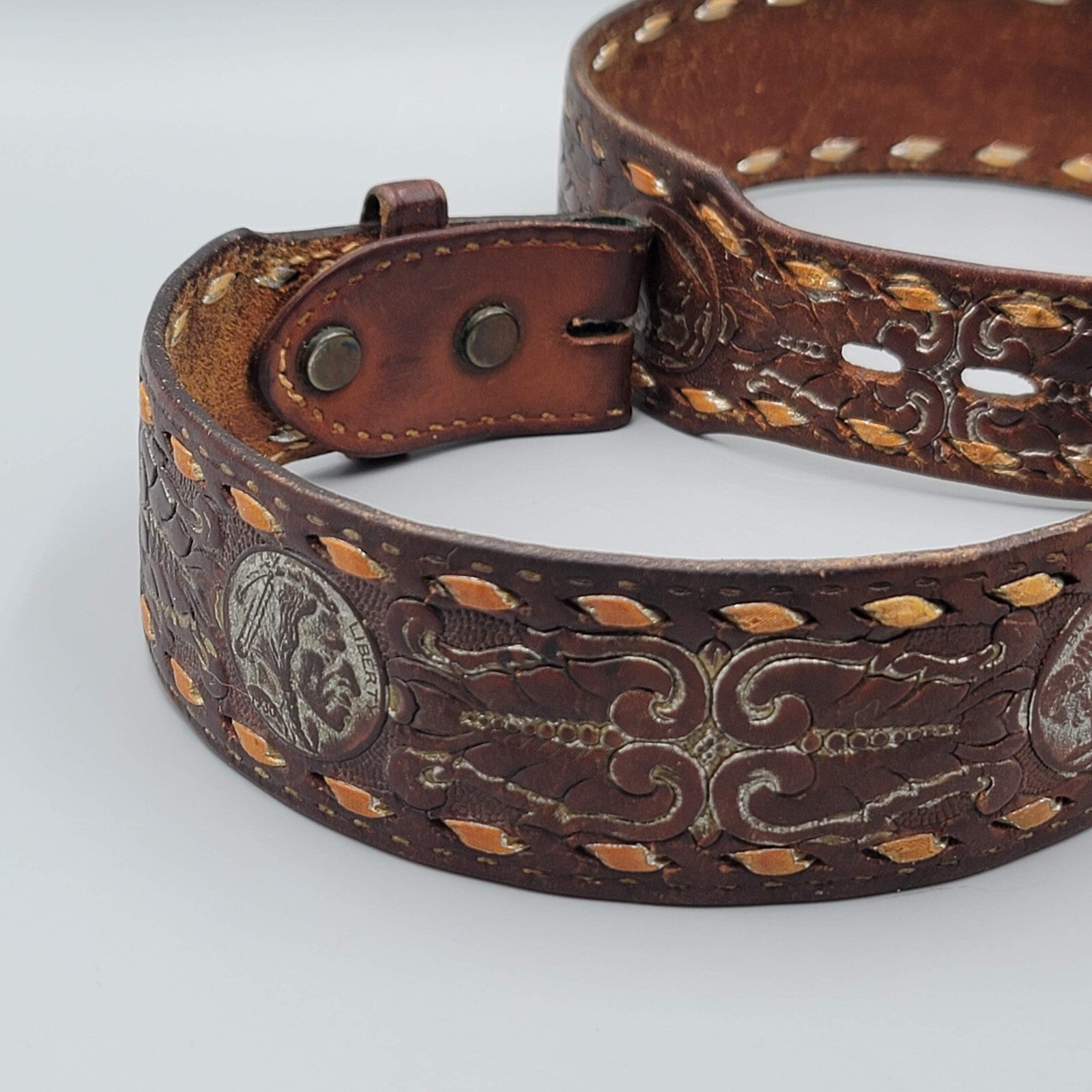 Vintage Cowtown Leather Buffalo Nickel Embossed Belt Small Pre-owned