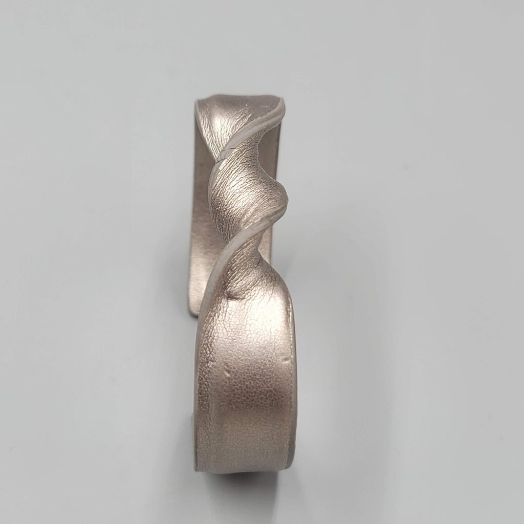Memory Cuff Bracelet  Silver Gray Faux Leather Twist 