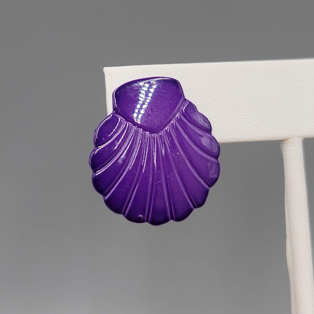 Vintage Purple Enamel Shell Drop  Pierced Earrings 1 in