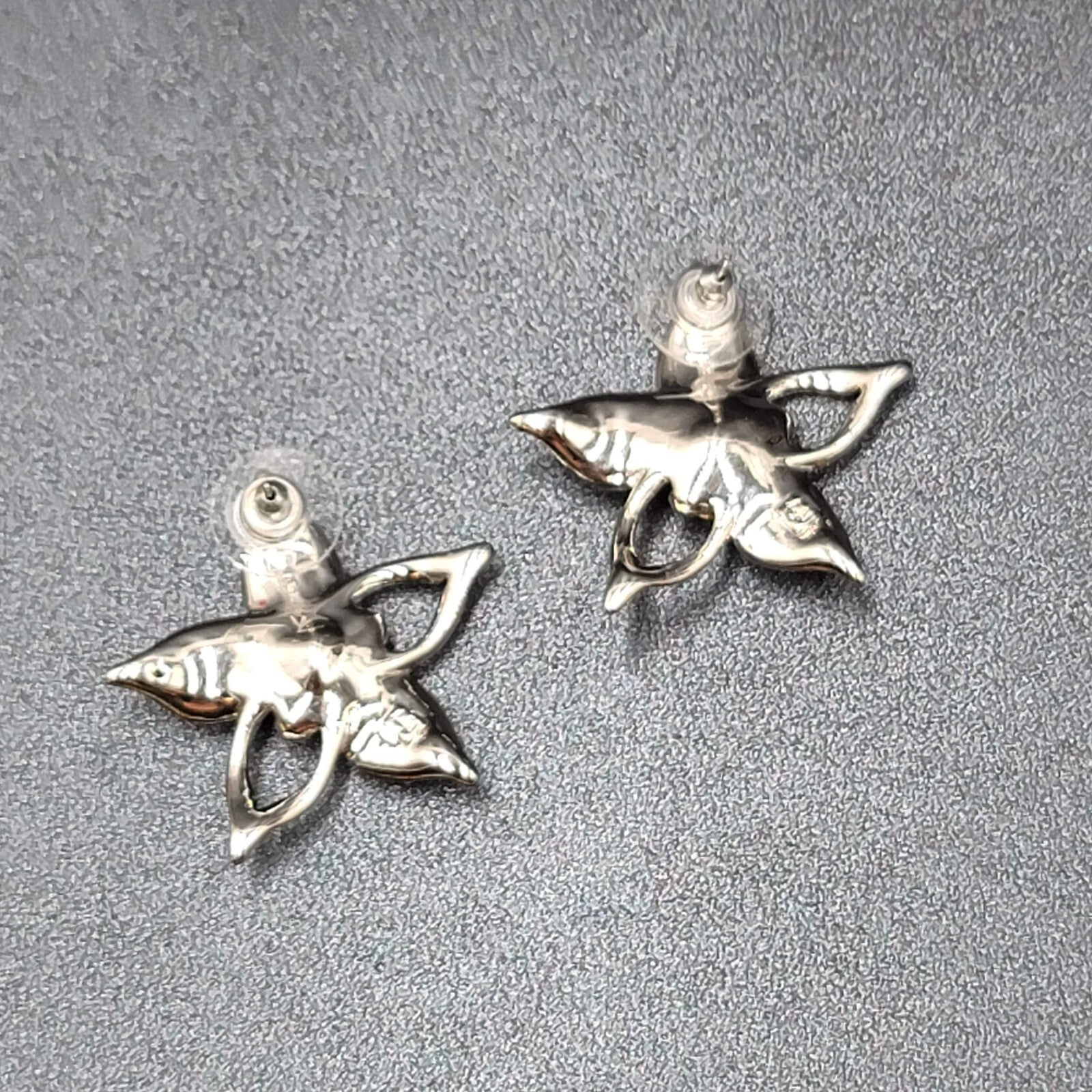 Pierced Earrings Silver Plated Crystal Rhinestone Drop Flower Signed 1 3/8"
