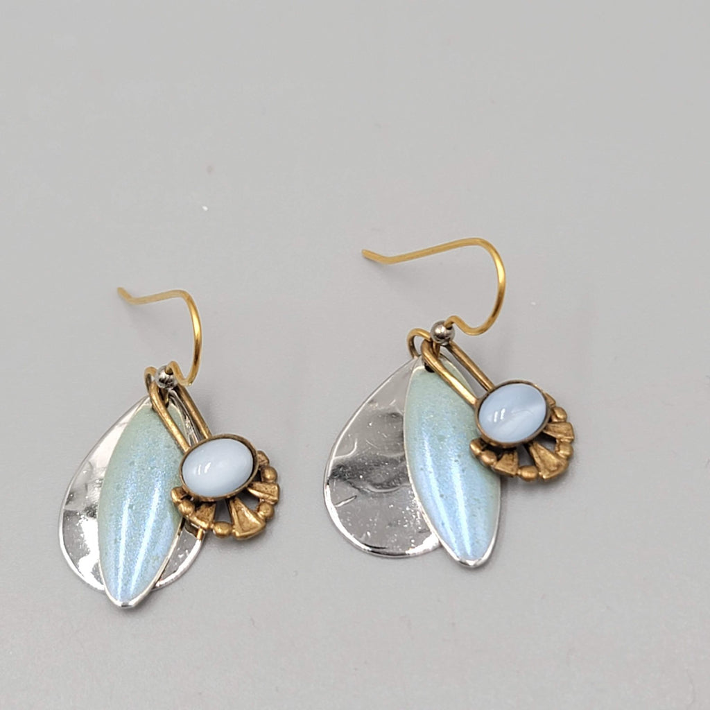 Layered Multi Tone Dangle Pierced Earrings Blue Stone Enamel 1 in