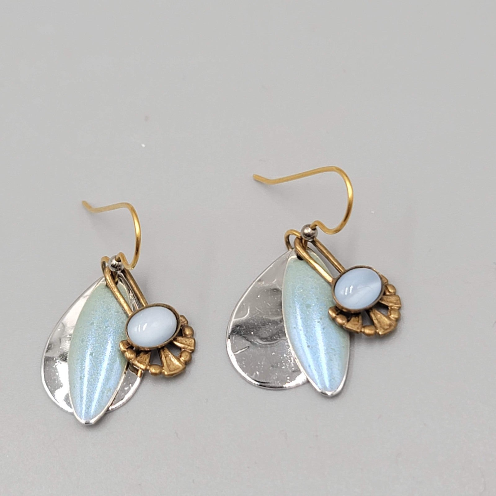 Layered Multi Tone Dangle Pierced Earrings Blue Stone Enamel 1 in