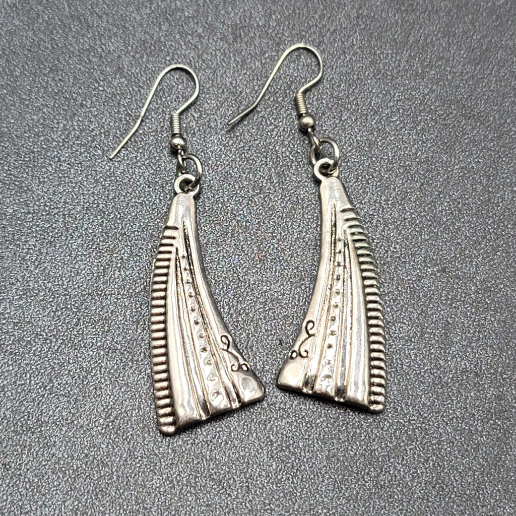 Pierced Earrings Silver tone Abstract Statement Dangle 1.75"