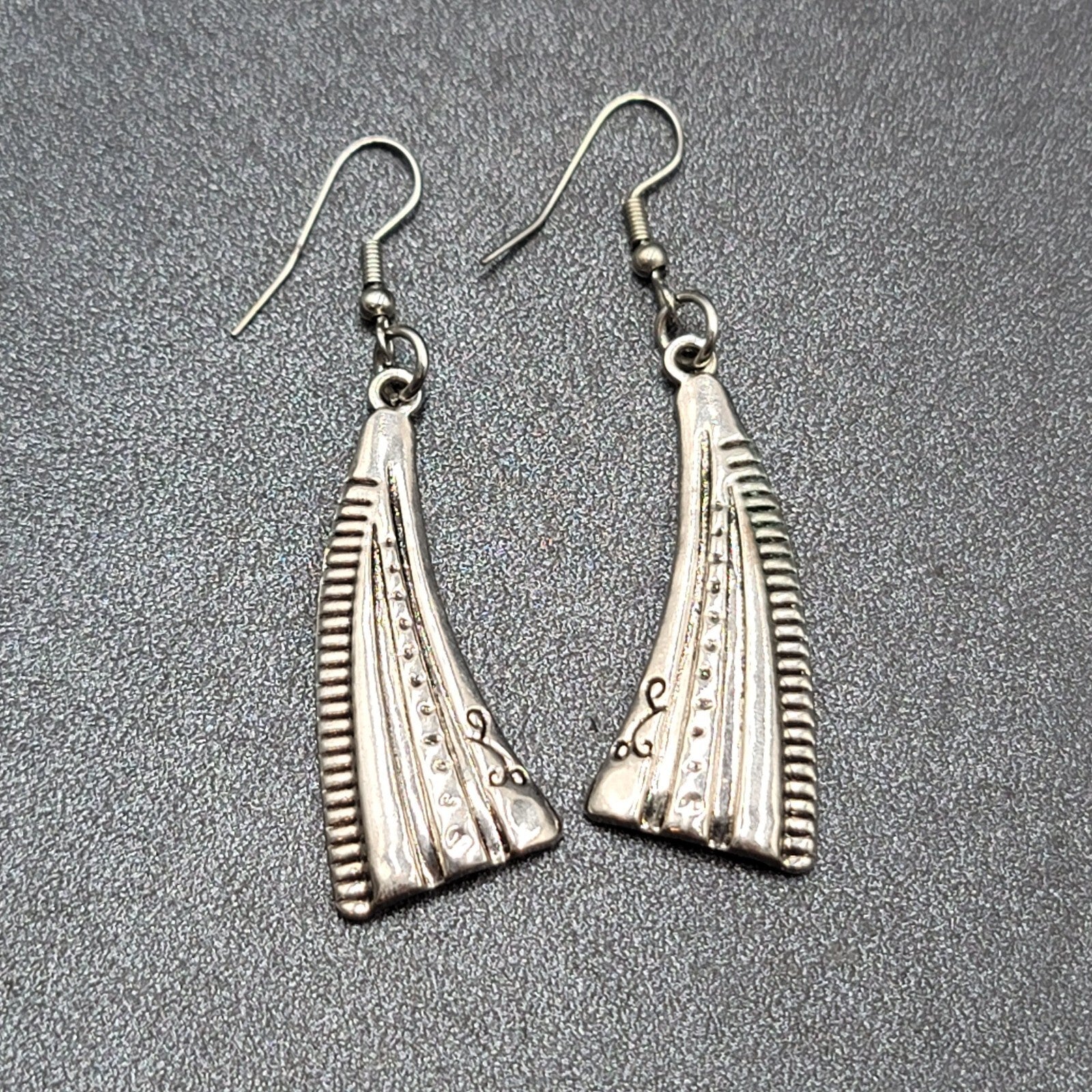 Pierced Earrings Silver tone Abstract Statement Dangle 1.75"