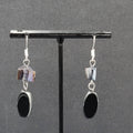 Pierced Earrings Silver tone Black Glass Bead Shell Beads Dangle 1.5"