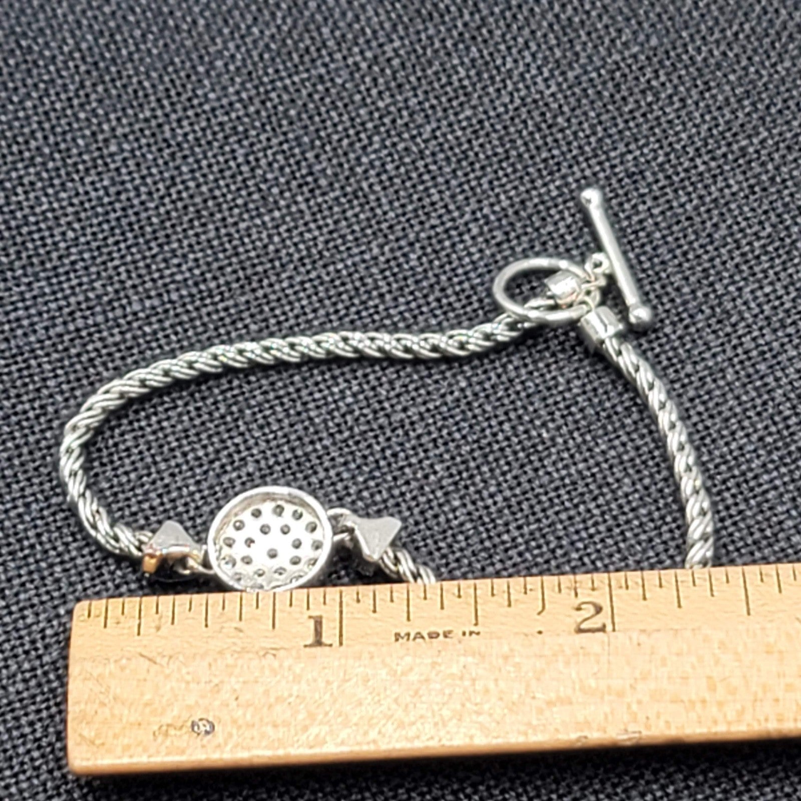 Crystal Rhinestone Bracelet Silver tone Chain Toggle 7 in