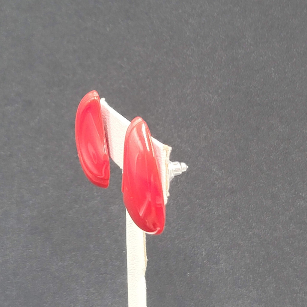 Vintage Pierced Earrings Red Acrylic Drop  1"