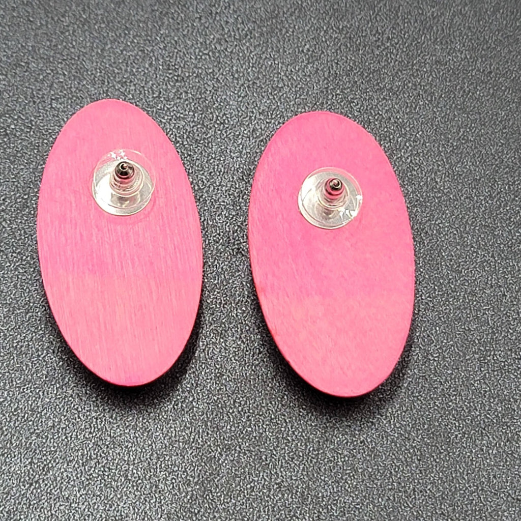 Vintage Pierced Earrings Large Wood Pink Stain Statement Drop 2"