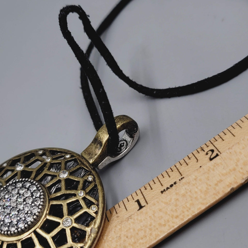 Premier Designs Boho Medallion Pendant Necklace Silver Gold Tone Reversible