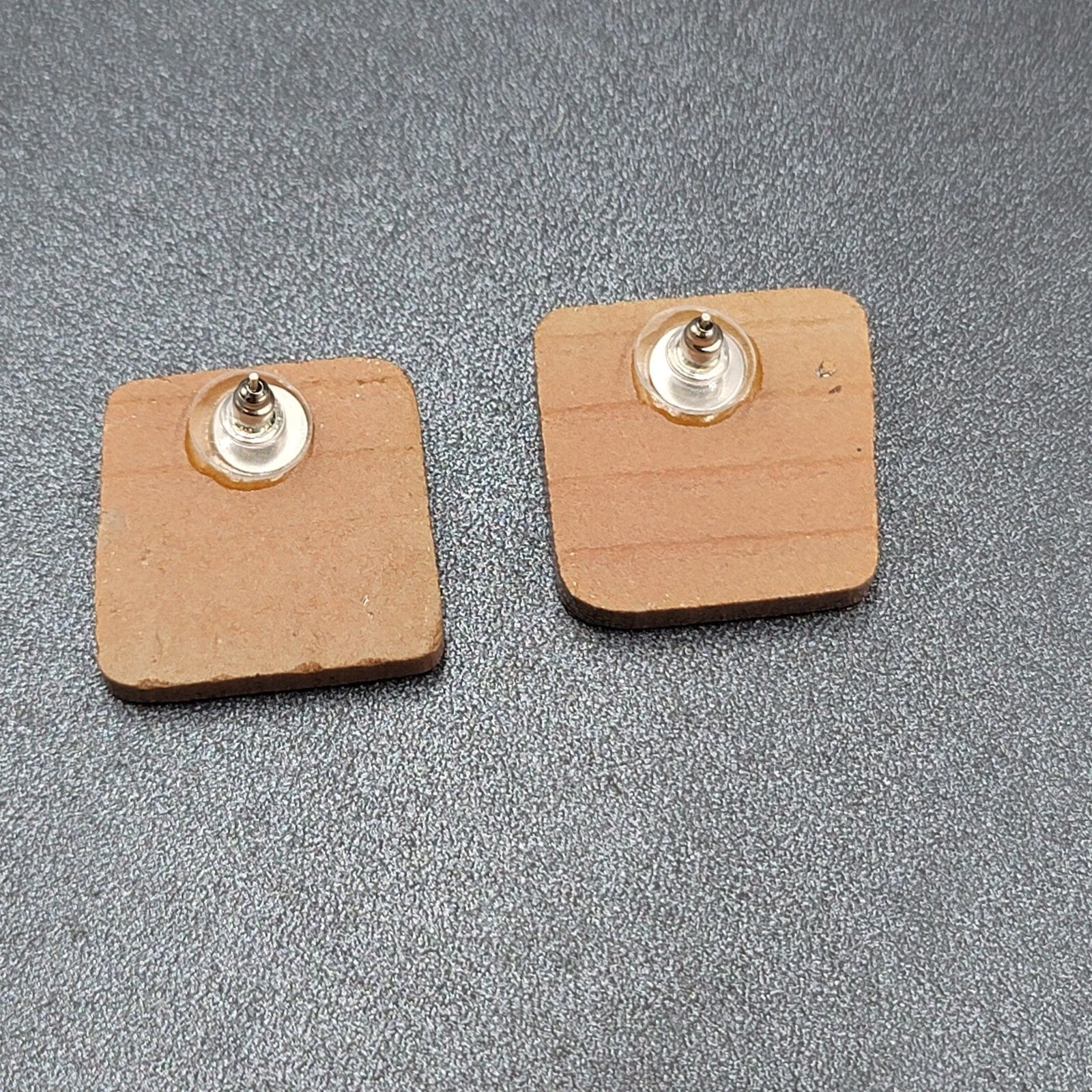 Pierced Earrings Clay Pottery Squares Brown  1 1/8"