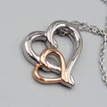 JCM Because I love you Necklace Double Heart Pendant Silver Plated 18"-20"