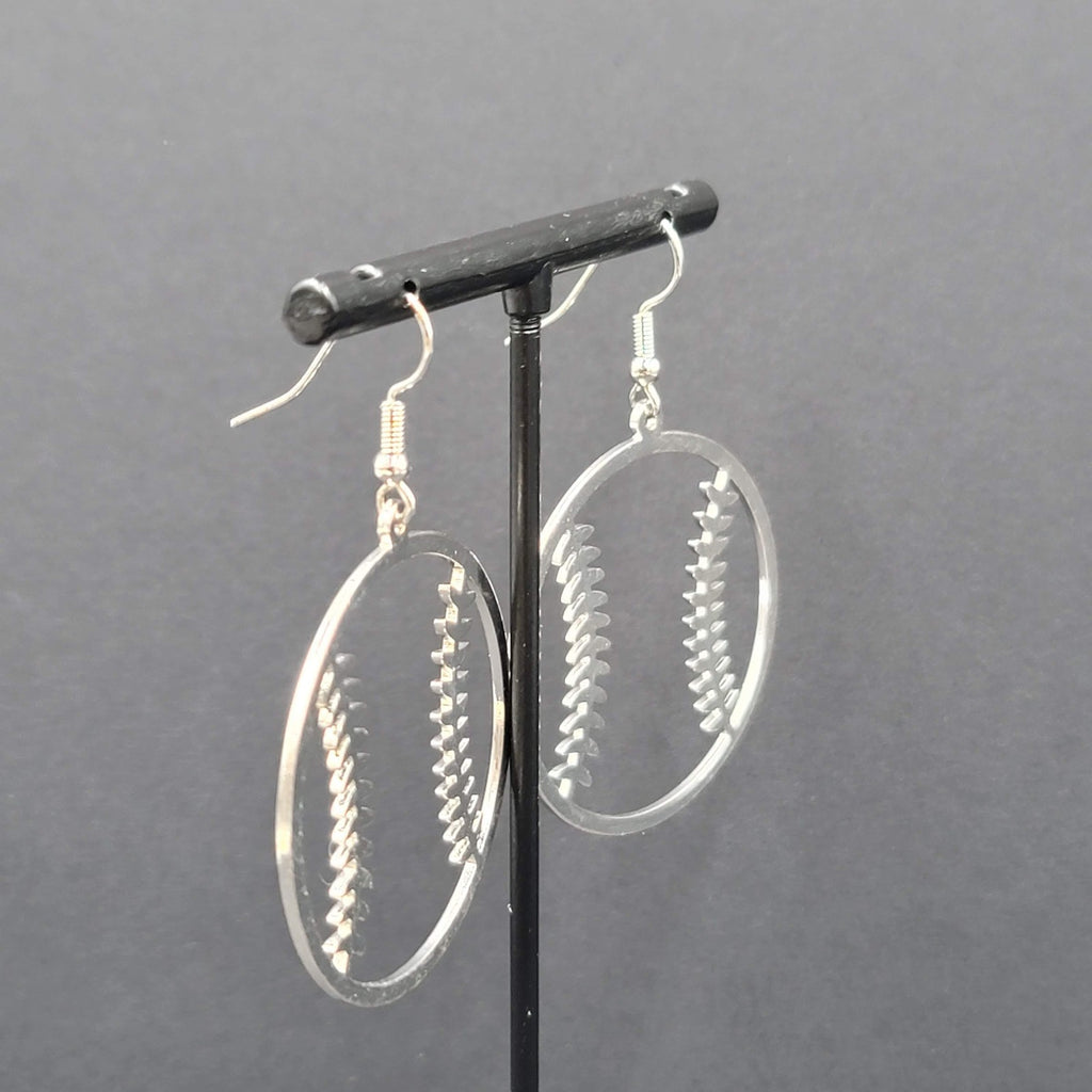 Baseball Pierced Earrings Open Work Silver tone Dangle 1 5/8"