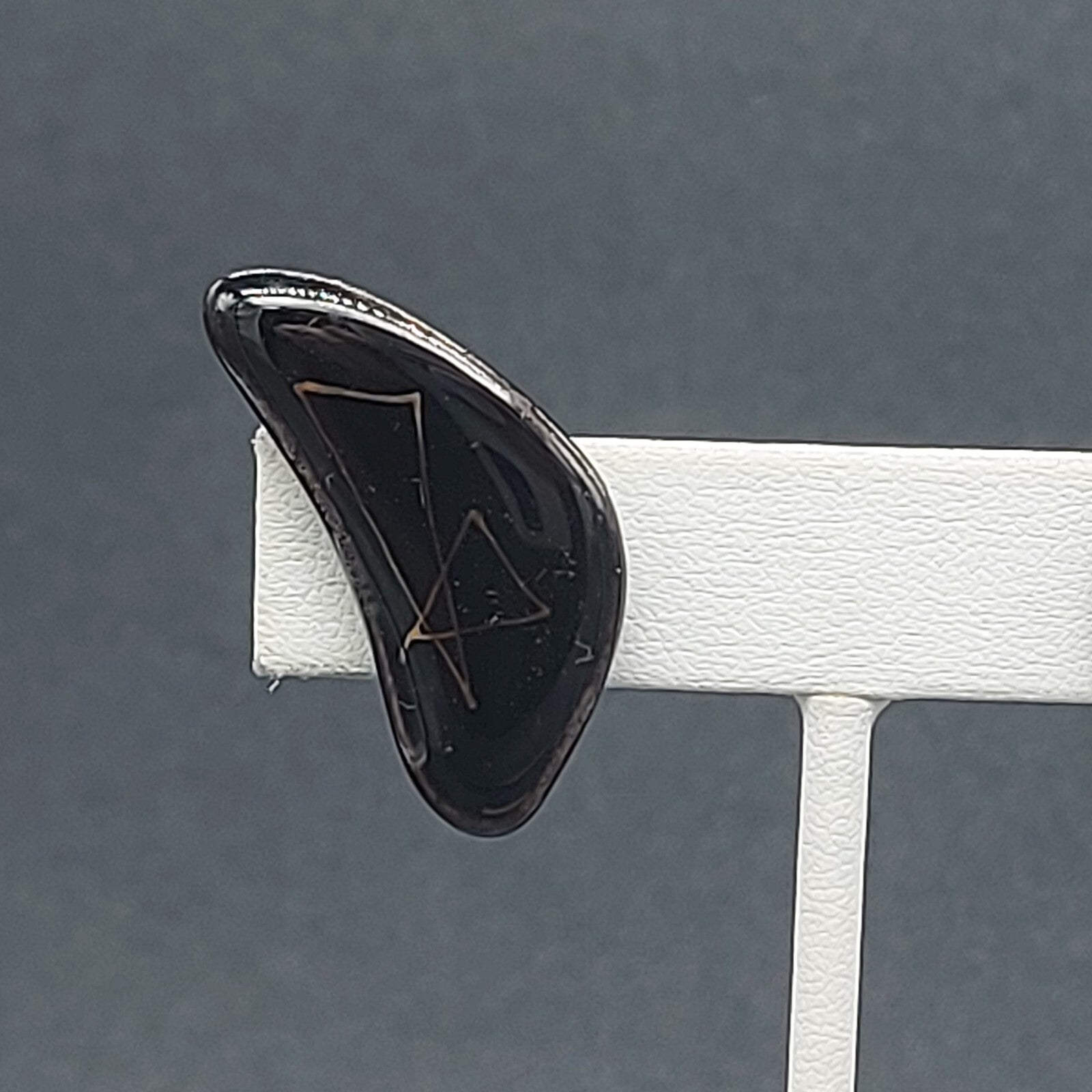Vintage Clip on Earrings Black Gold Enamel Clay Pottery Modernist 1.25"