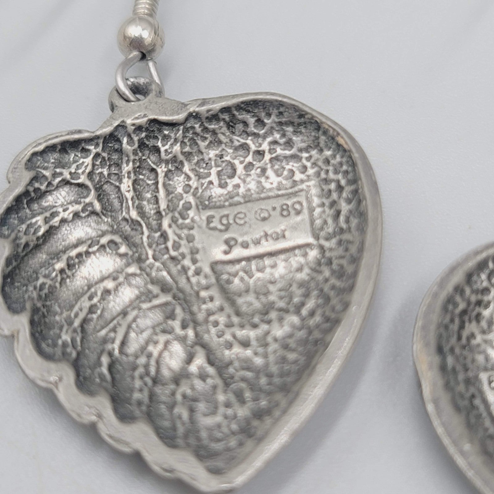 Vintage EGE Pewter Heart Pierced Earrings Dangle 1.25"