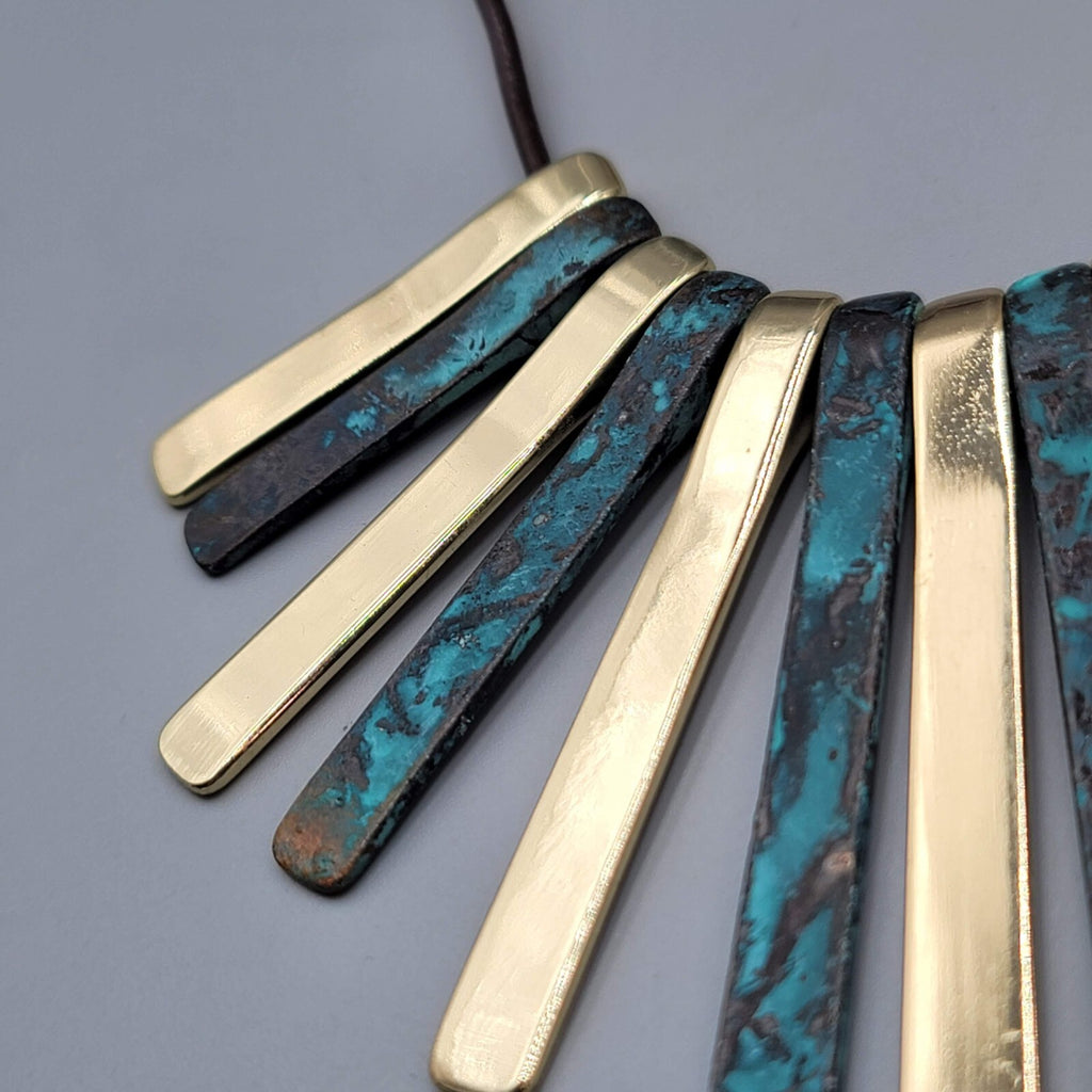 Bib Necklace Gold tone Statement Black Cord 18"