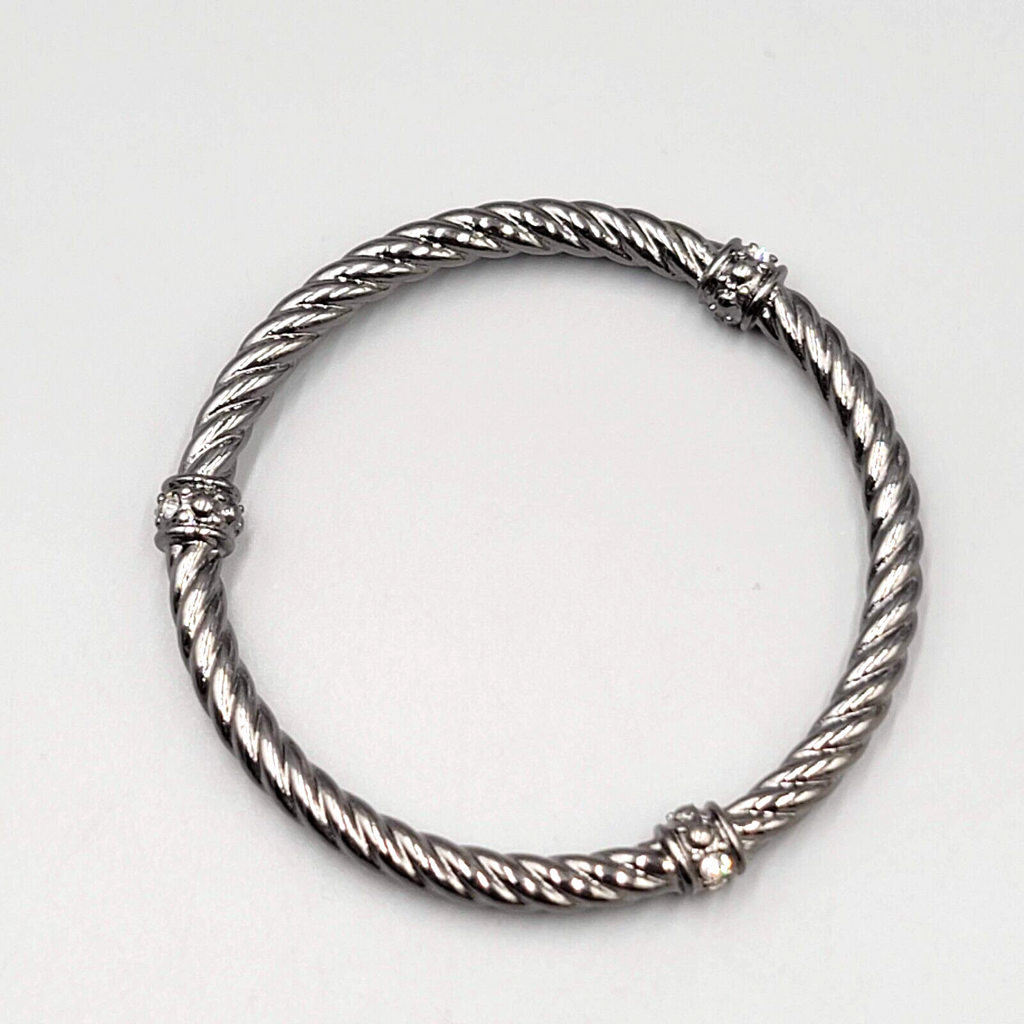Black Metal Twist Bangle Bracelet Crystal Rhinestone Accents 8"